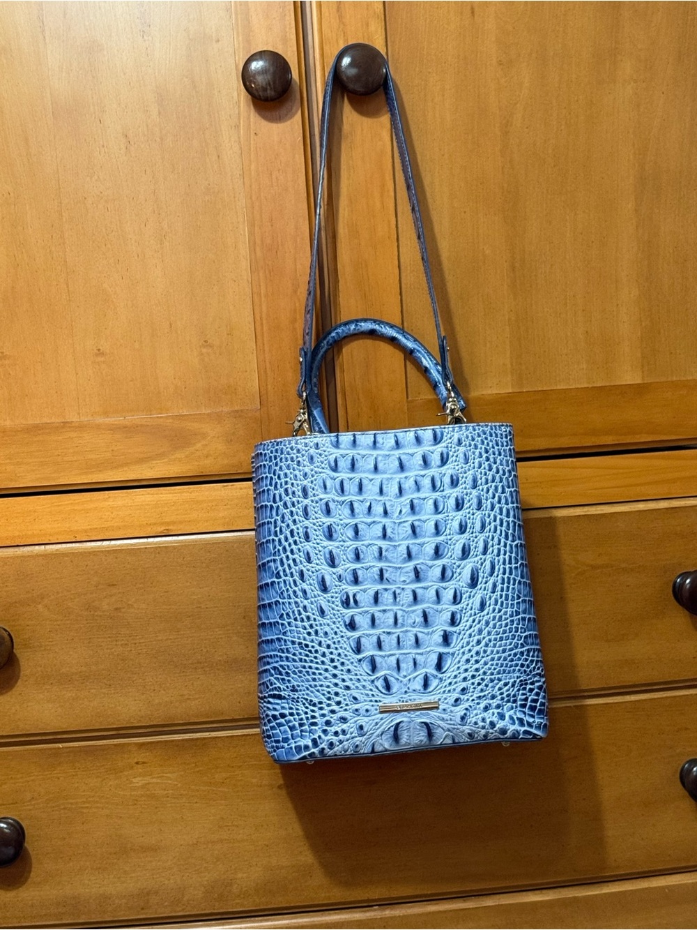 Brahmin Structured Croc-Embossed Leather Tote in Blue